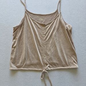 American Eagle Outfitters Beige Button-Front Tie-Hem Cami